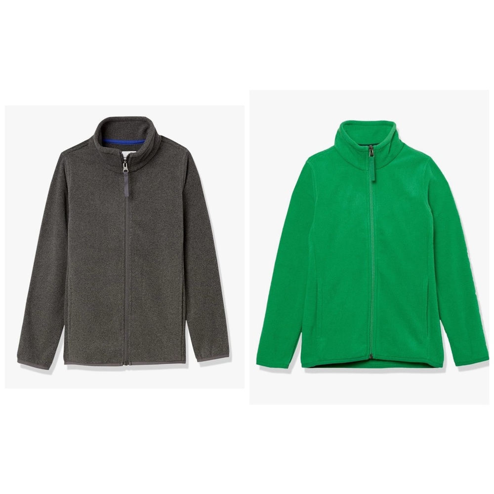 🆕 2 Pack - Amazon Essentials Kids Fleece Jacket Gray and Green XL (12)